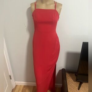 Red/Orange Square Neck Maxi Bodycon Dress